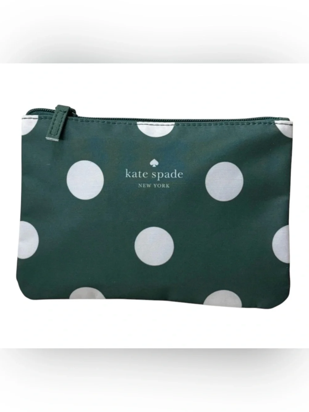 NWOT RARE KATE SPADE GREEN AND WHITE POLKA DOT MAKEUP BAG